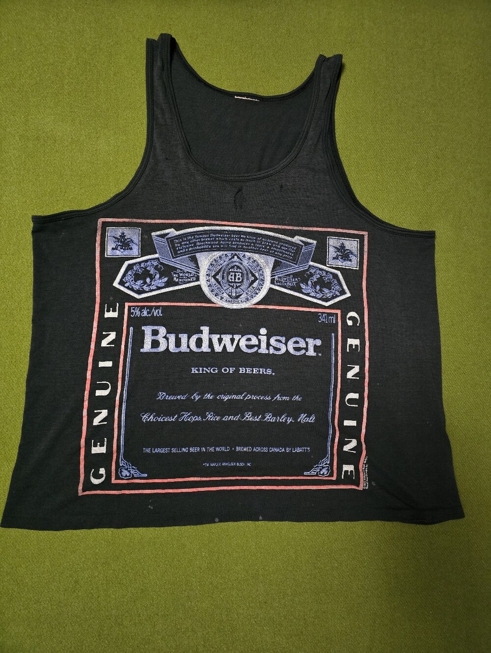 Vintage Budweiser Black Tank Top with Red and White Label Graphic